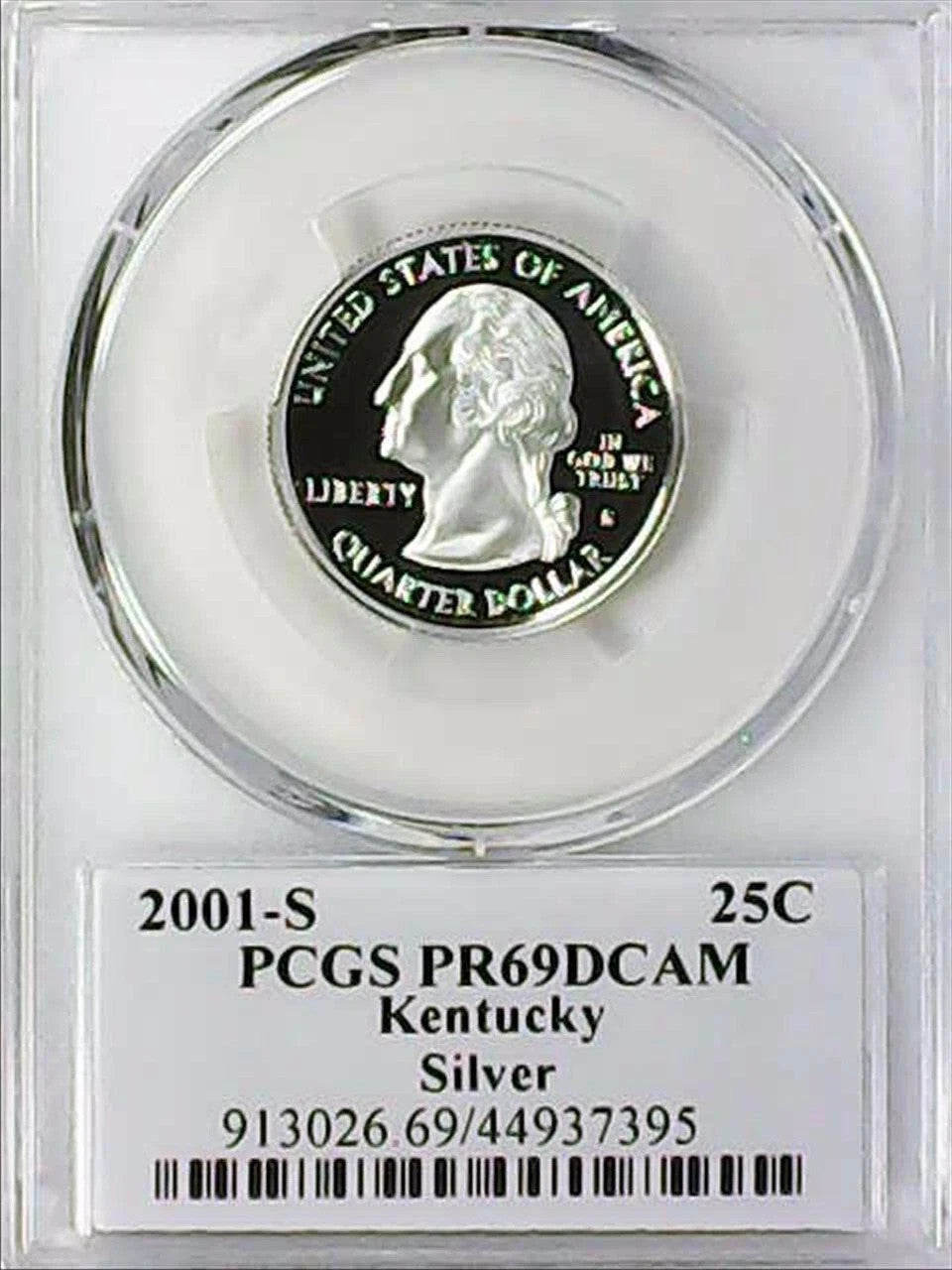 ✅ 2001-S Kentucky 90% SILVER Washington Quarter ~ PCGS PR69DCAM State Flag Label