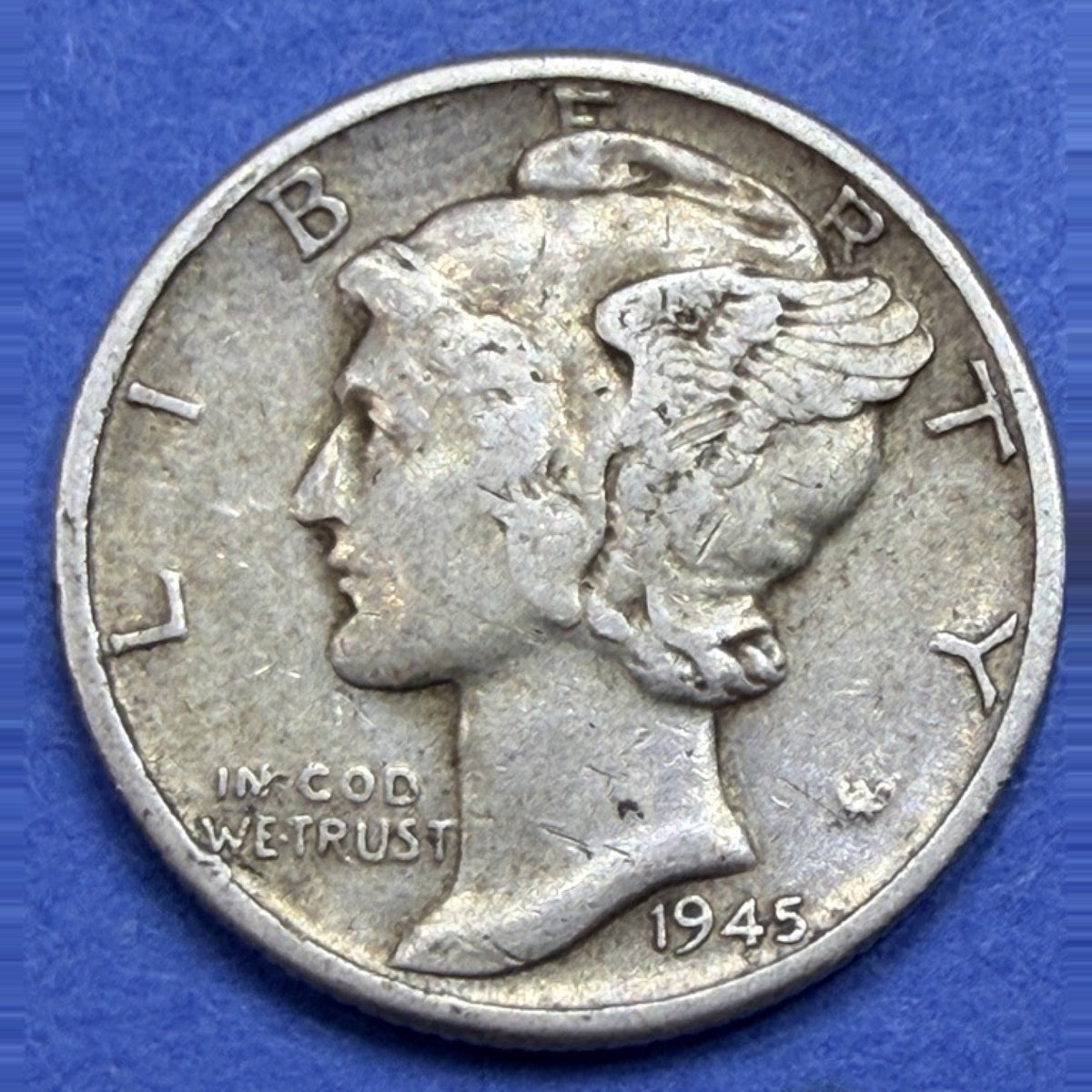 1945 Mercury Dime 10C VF Very Fine 90% Silver Winged Liberty Last Year US Coin