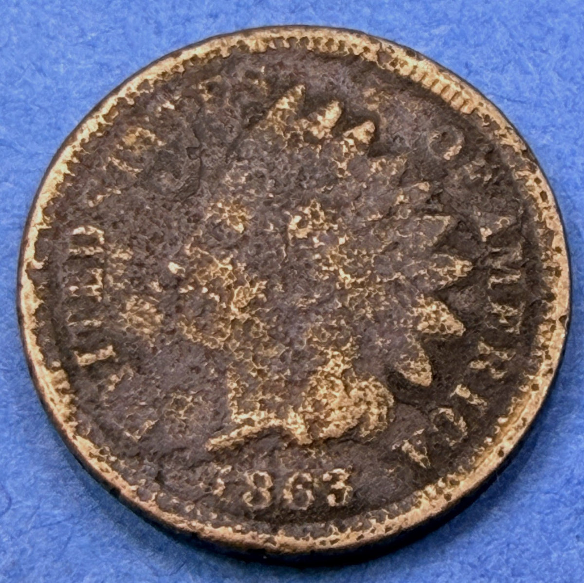 1863 Indian Head Cent Penny 1C Civil War Date Copper Nickel Dark Surfaces G
