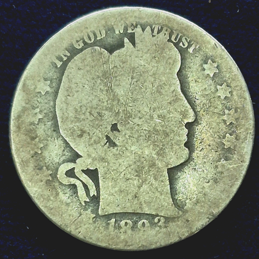 1893-O BARBER Silver Quarter 90% Silver AG Features Scarce Offset Mint Location