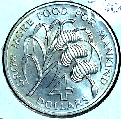 1970 F.A.O. Barbados $4 Dollar Incredible BU Features Only 30K Produced KM-A9