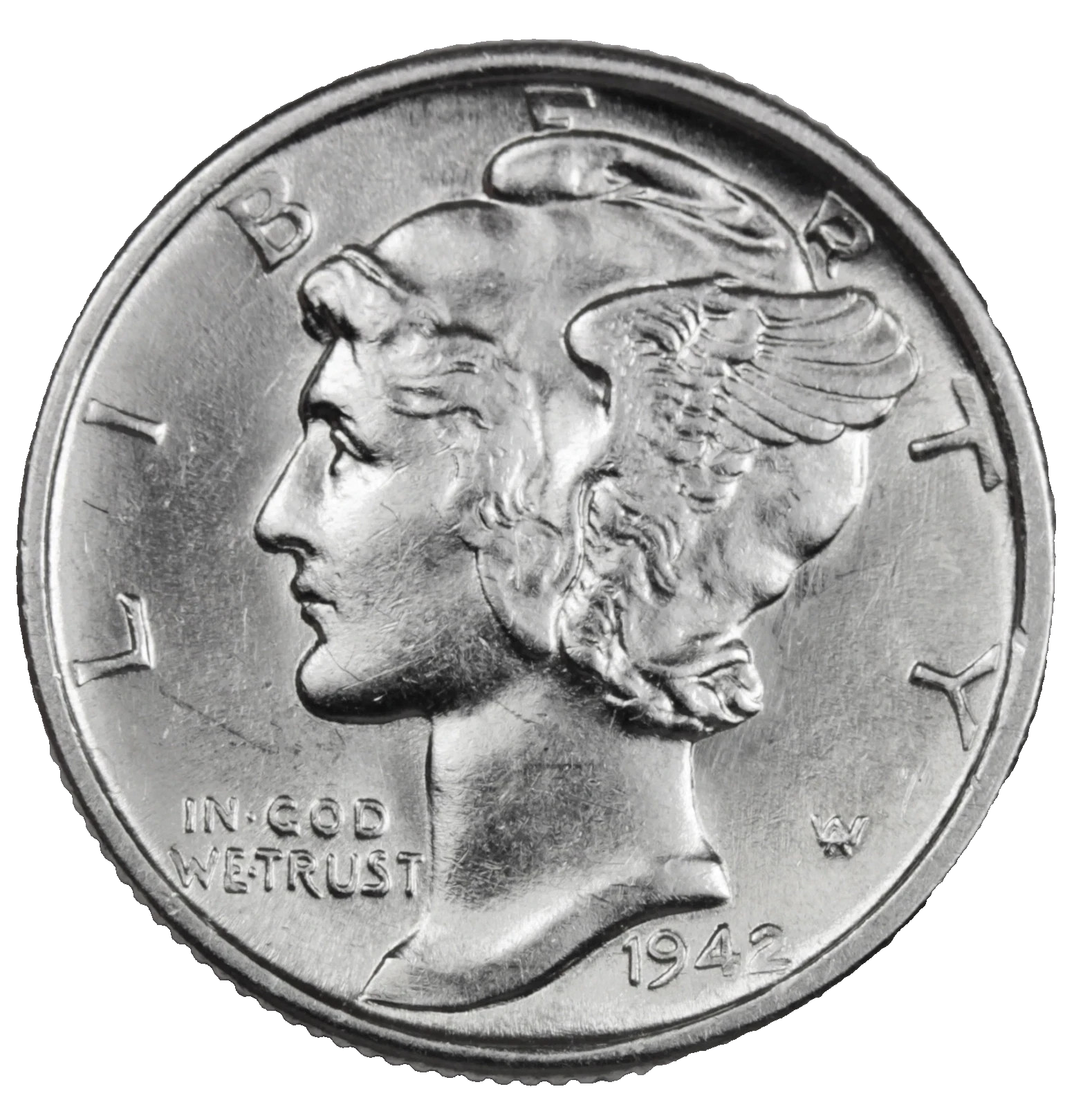 1942 S Mercury Dime BU Brilliant Uncirculated 90% Silver 10c Full Bands Coin