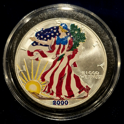2000 American Silver Eagle Colorized 1 Ounce .999 Silver Exact Coin In Capsule