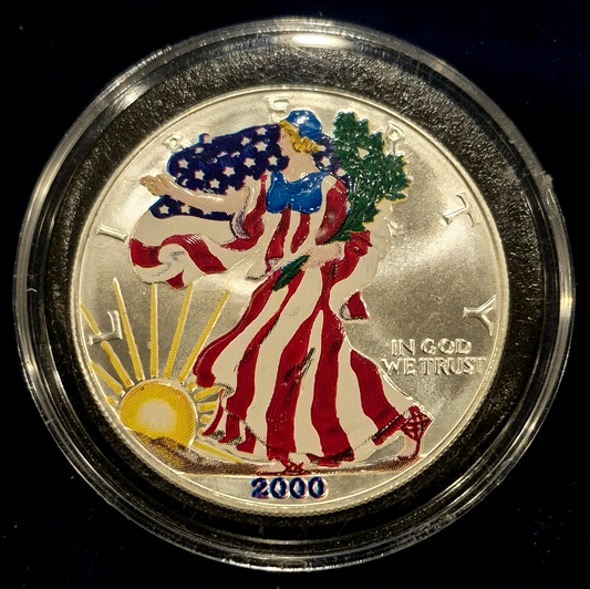 2000 American Silver Eagle Colorized 1 Ounce .999 Silver Exact Coin In Capsule