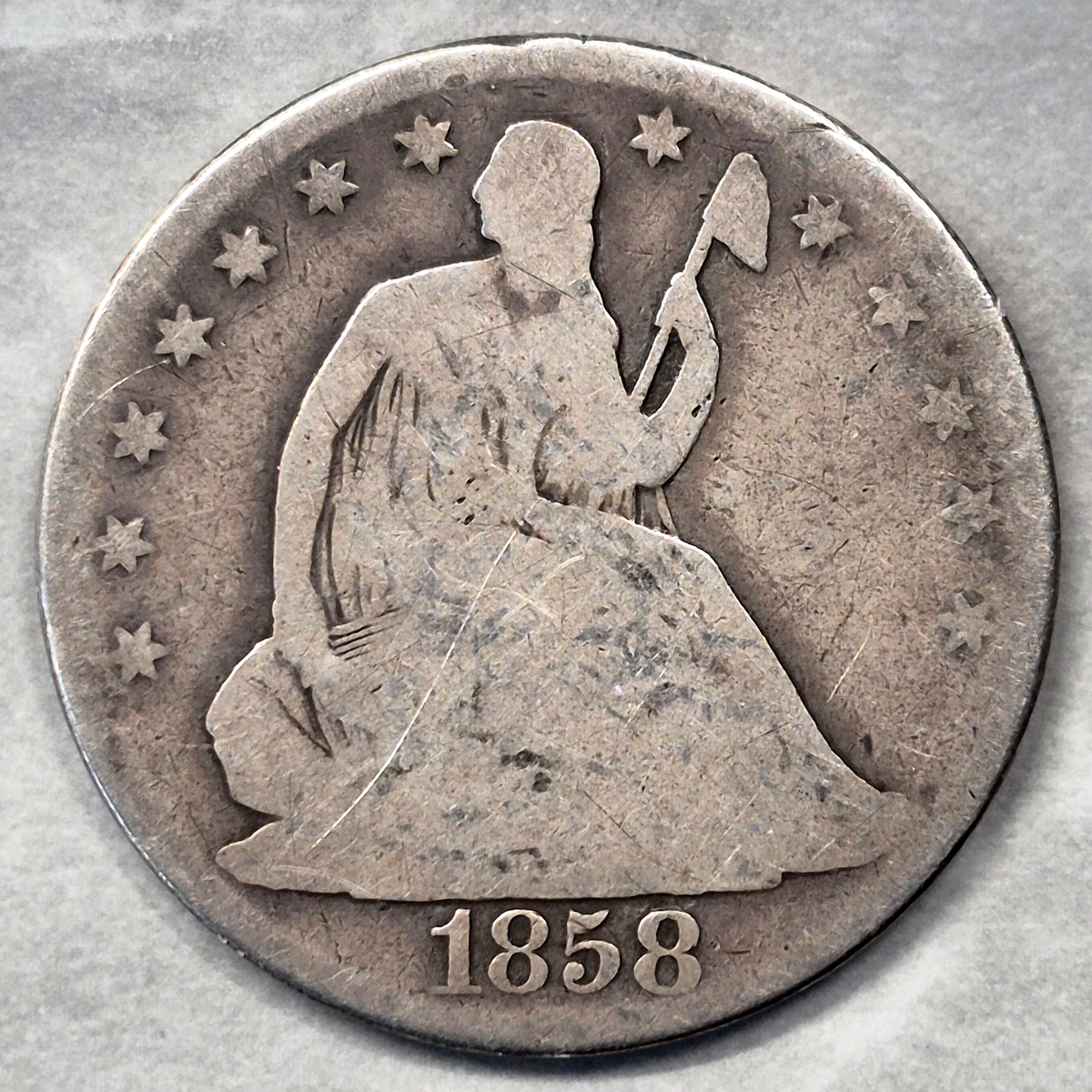 1858-O Seated Liberty Half Dollar 50C New Orleans 90% Silver Pre-Civil War Good+