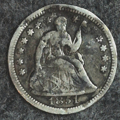 1851-P Philadelphia Seated Liberty 90% Silver 1/2 Half Dime, Variety 2 Stars OBV