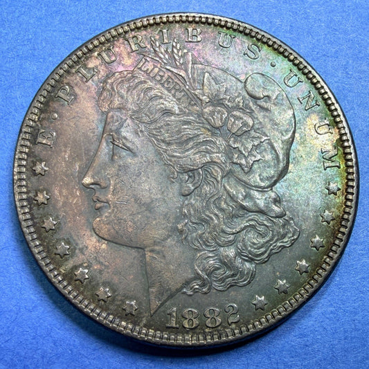 1882 Morgan Silver Dollar $1 BU Blue Toned Philadelphia 90% Silver US Coin