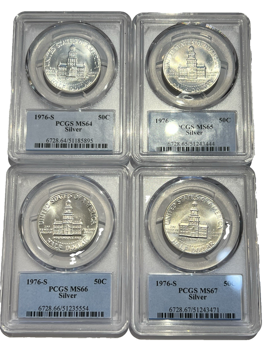 ⭐️  {4} 1976S SILVER Kennedy Half Dollars PCGS MS64, 65, 66 & 67 JFK Photo Label