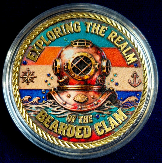 Bearded Clam & Muff Diver Commemorative Coin Diving Fun & Adventure Golden Medal