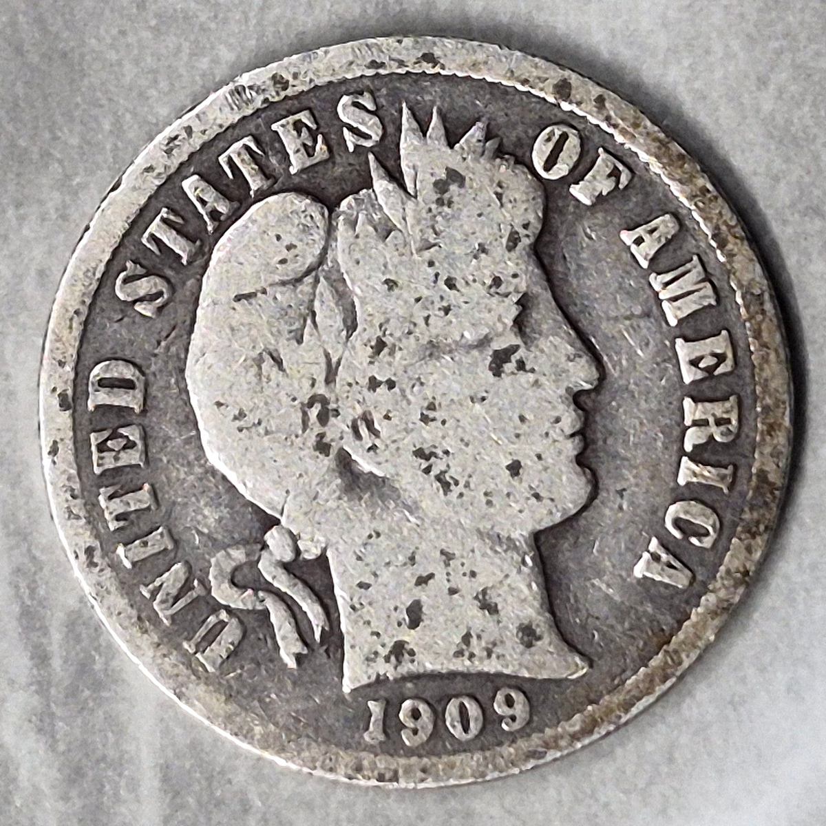 1909 Barber Dime 10C 90% Silver Philadelphia Mint Liberty Head Coin Good