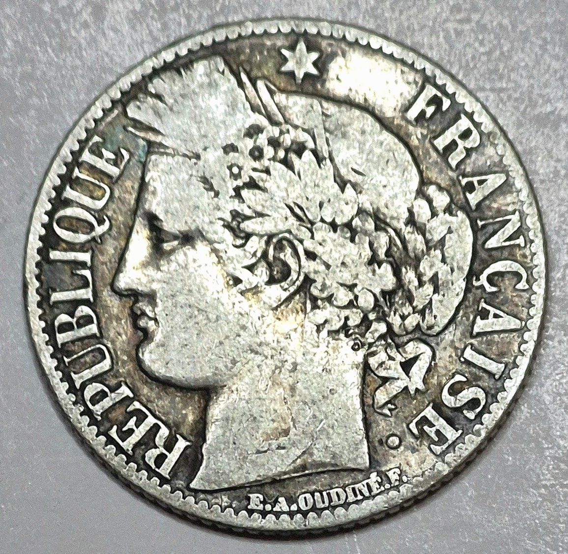1872-A FRANCE 1 FRANC OLD .835 SILVER COIN KM 822.1 REVERSE WEAR SMALL A VARIETY
