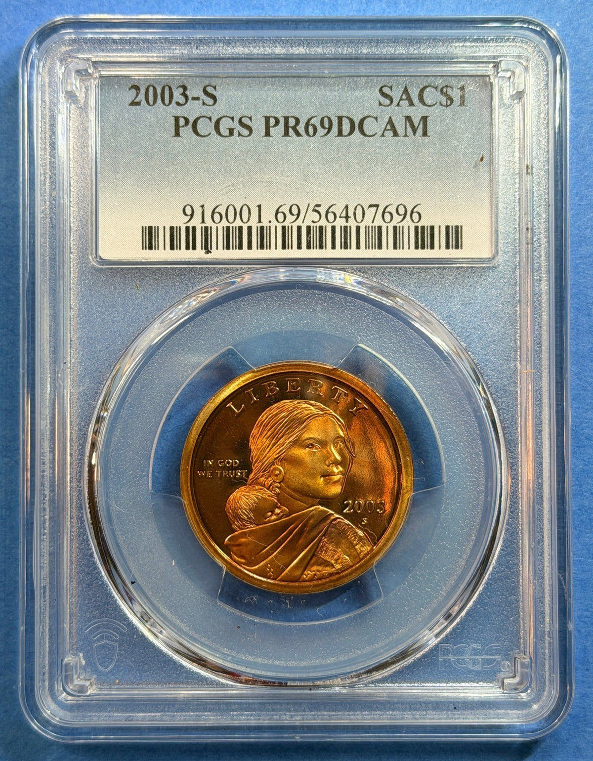 CRAZY GOLD TONER 🔥 2003-S Sacagawea Dollar $1 PCGS PR69DCAM Deep Cameo Proof
