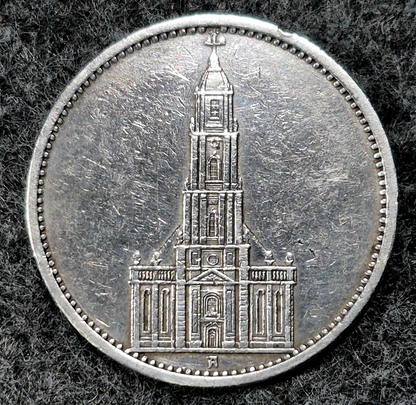 1935-A Germany Historic Third Reich 5 Reichsmark .90 Silver Lettered Edge