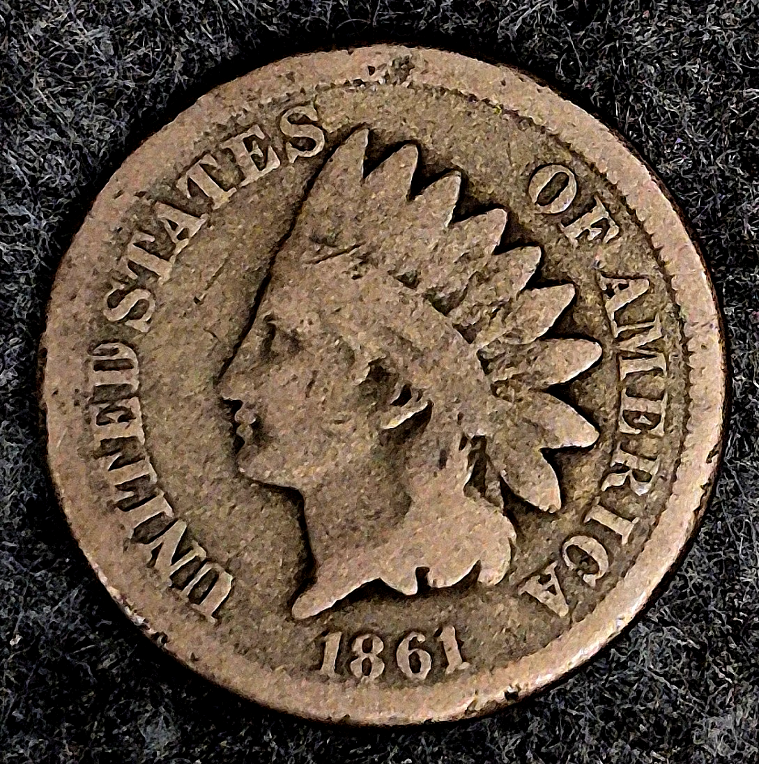 1861 Indian Head Cent VG+ Features  Type II Chunky Oak Wreath Coin Shown
