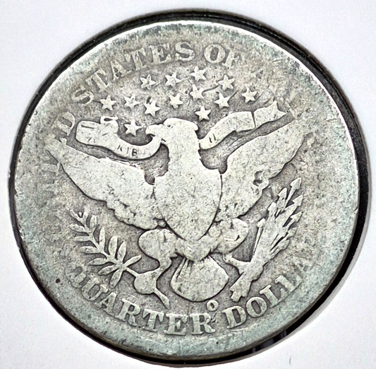 1905 O Barber Silver Quarter 90% SILVER Coin Raw G+ Features 25C