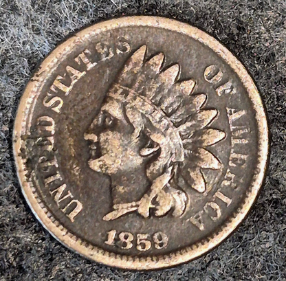 1859 Indian Head Cent First Year VG Features Partial Liberty Coin Shown