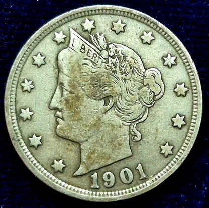 1901 Liberty "V" Nickel Real Nice VF+ Features, Yr of US Steel, Teddy Roosevelt