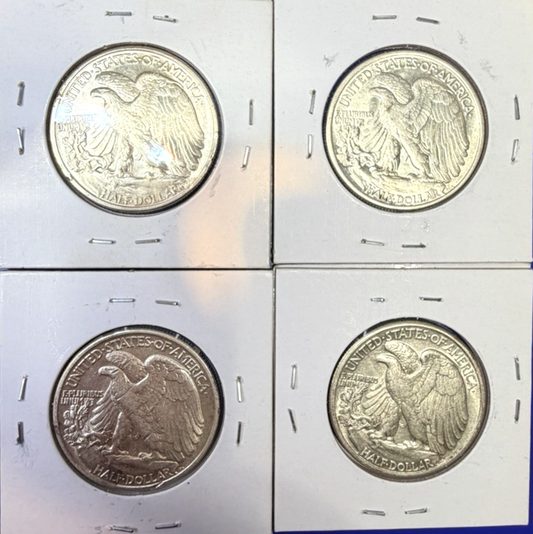 LOT OF 4 ~ 90% Silver Walking Liberty Half Dollars Brilliant Uncirculated BU