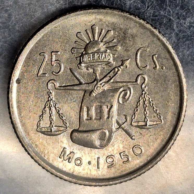 1950 Mexico 50 & 25 Centavos .300 Silver Plata Cuauhtemoc Balanza First Year Lot