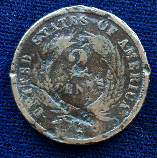 1871 Two Cent, Extremely Low Mintage and Survival, Damaged Yet Good Features, 2C