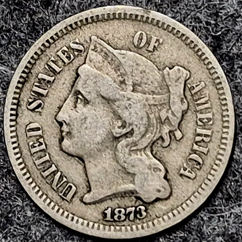 1873 Three Cent Nickel Open 3 VF Very Fine Raw US 3C Coin