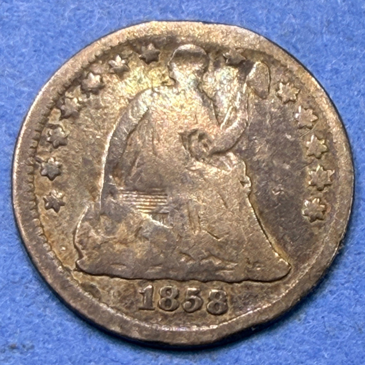1858 Seated Liberty Half Dime H10C G Good 90% Silver Toned Pre Civil War Coin