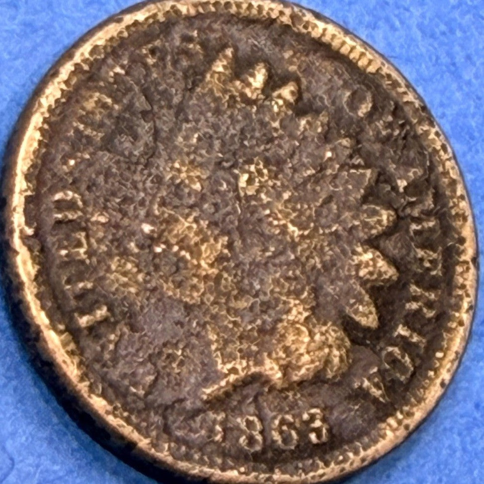 1863 Indian Head Cent Penny 1C Civil War Date Copper Nickel Dark Surfaces G
