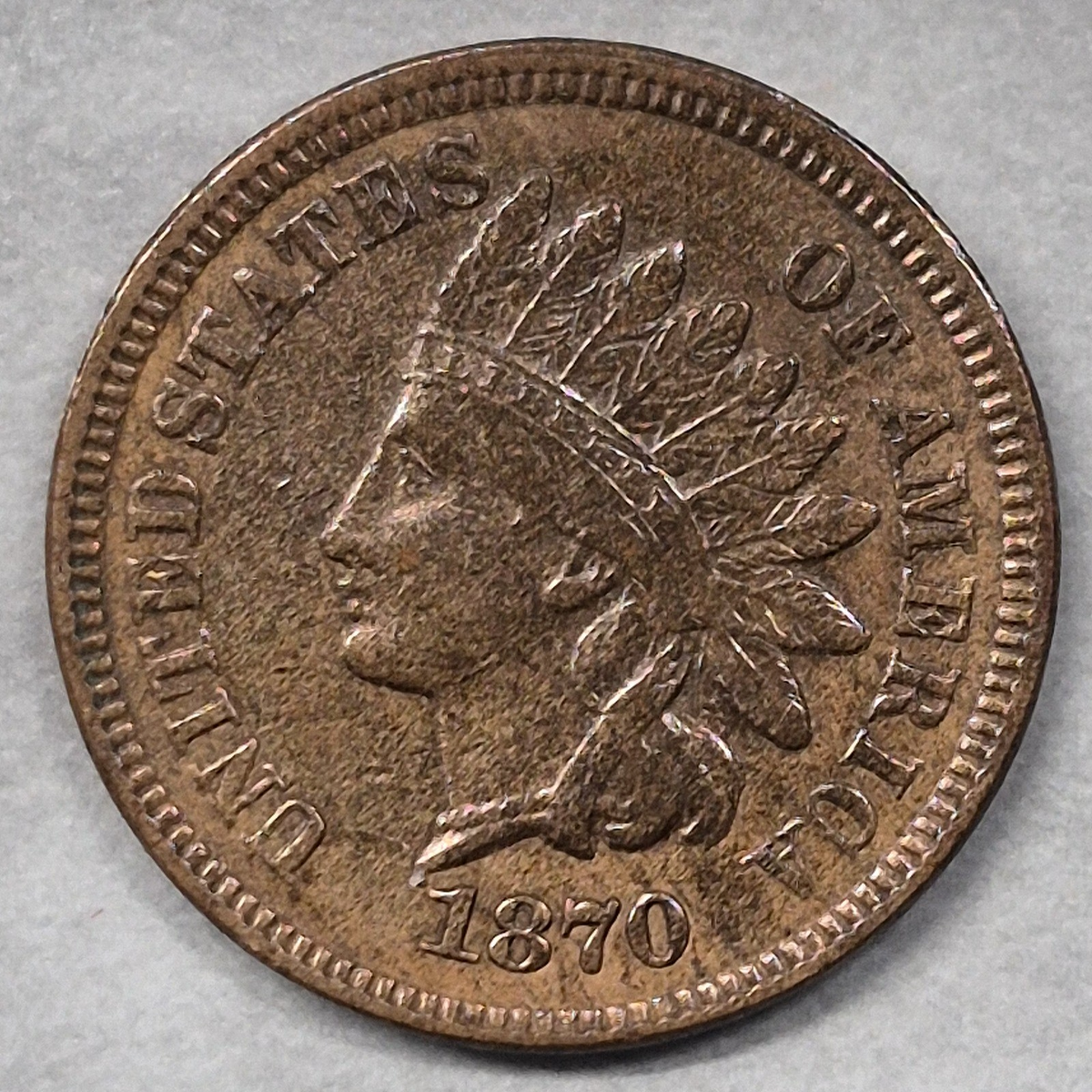 1870 Indian Head Cent Penny 1C AU About Uncirculated Semi Key Low Mintage Bronze