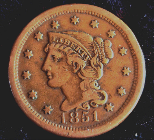 1851 Large Cent Braided Hair, N26-R4, Strong VF Features 1C