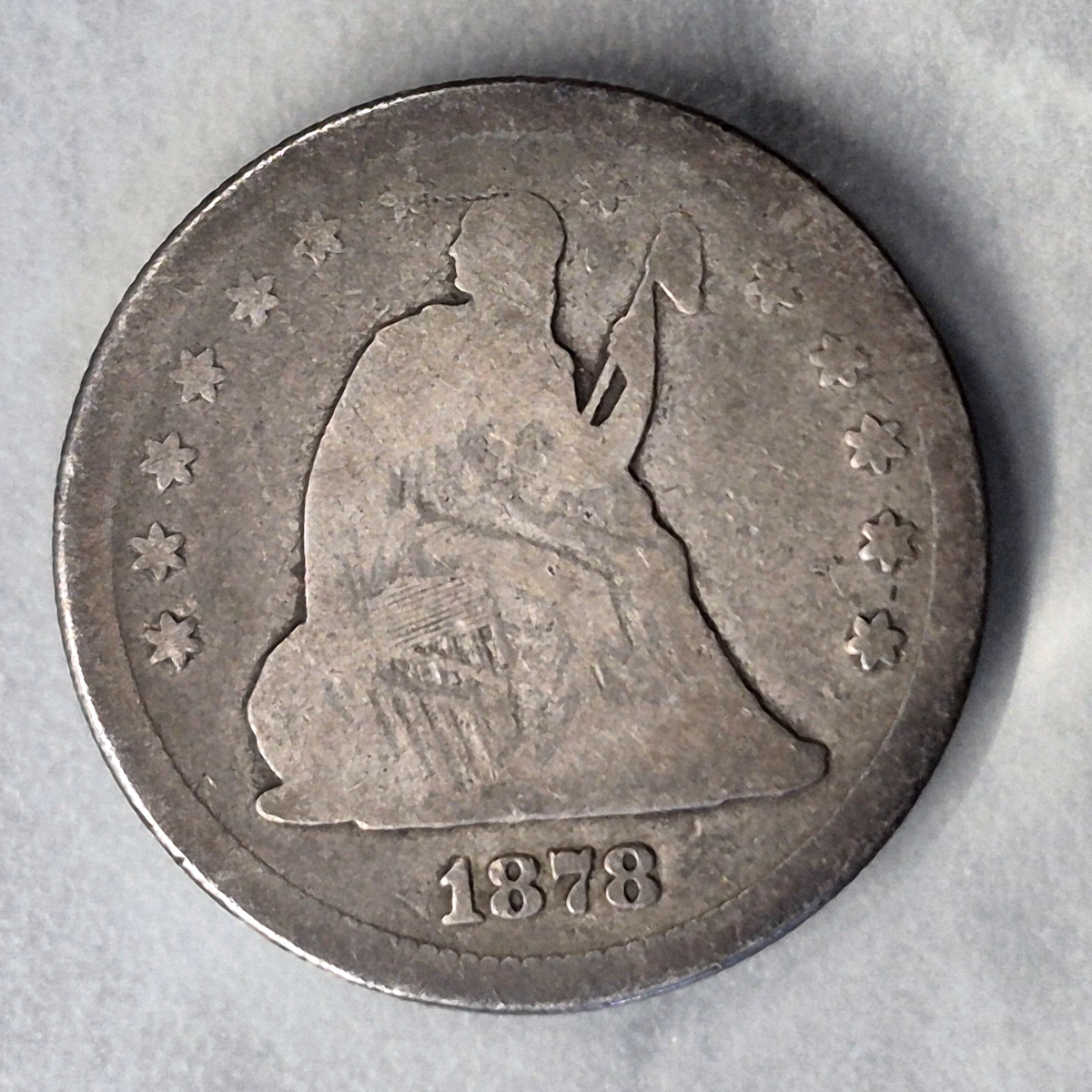 1878 Seated Liberty Quarter 25C 90% Silver 19th Century US Antique Coin AG