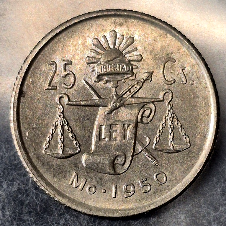 1950 Mexico 50 & 25 Centavos .300 Silver Plata Cuauhtemoc Balanza First Year Lot