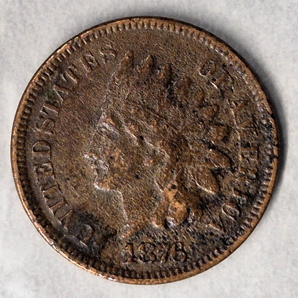 1876 Indian Head Cent Penny 1C VG Semi-Key Date Low Mintage 7.9 Million US Coin