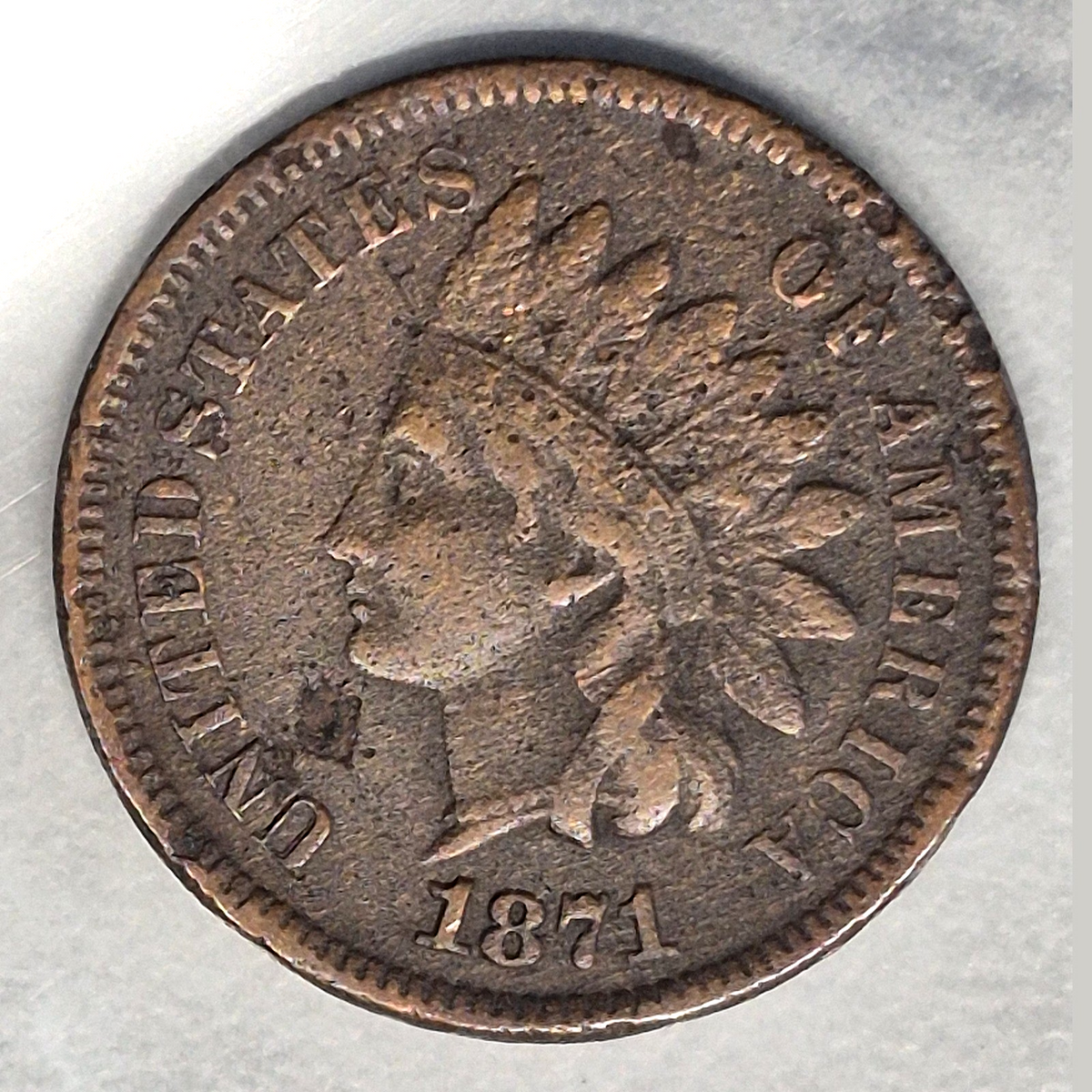 1871 Indian Head Cent Penny 1C VG Very Good Semi Key Date Low Mintage US Coin