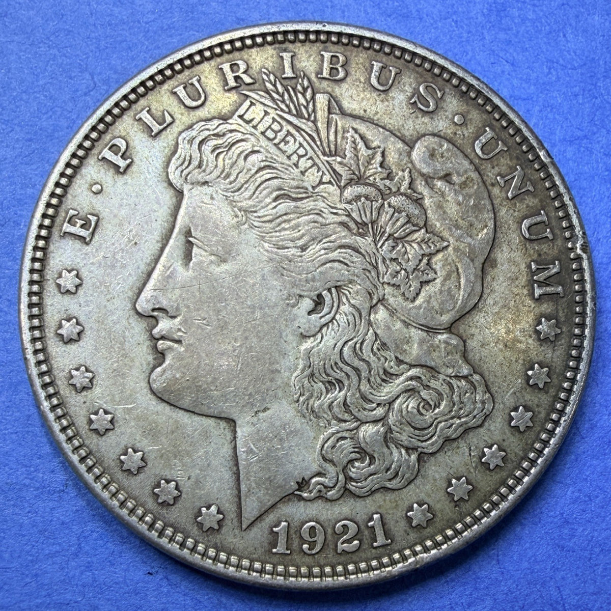 1921 Morgan Silver Dollar $1 XF Extremely Fine 90% Silver Golden Toned Last Year