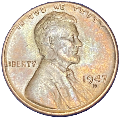 1947-D Lincoln Cent FINE (F) Circulated Condition Copper Penny EARLY Denver Mint