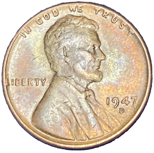 1947-D Lincoln Cent FINE (F) Circulated Condition Copper Penny EARLY Denver Mint