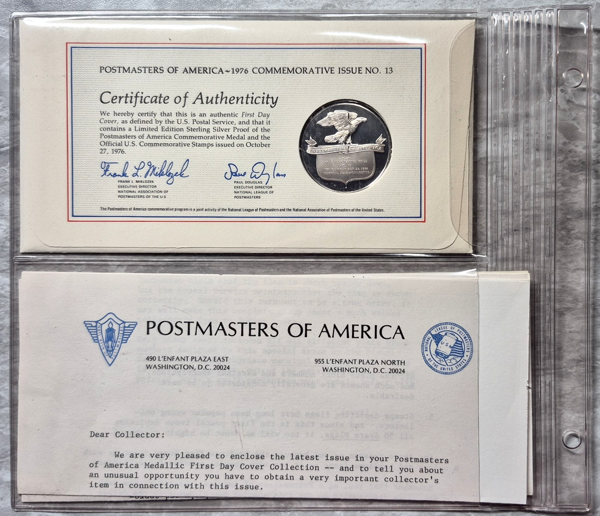 1976 Postmasters of America Christmas Nativity Sterling Silver Proof Medal FDC