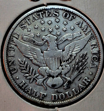 1910-S 50C Barber Liberty Head Half Dollar, Vintage Flip, VF Features 90% Silver