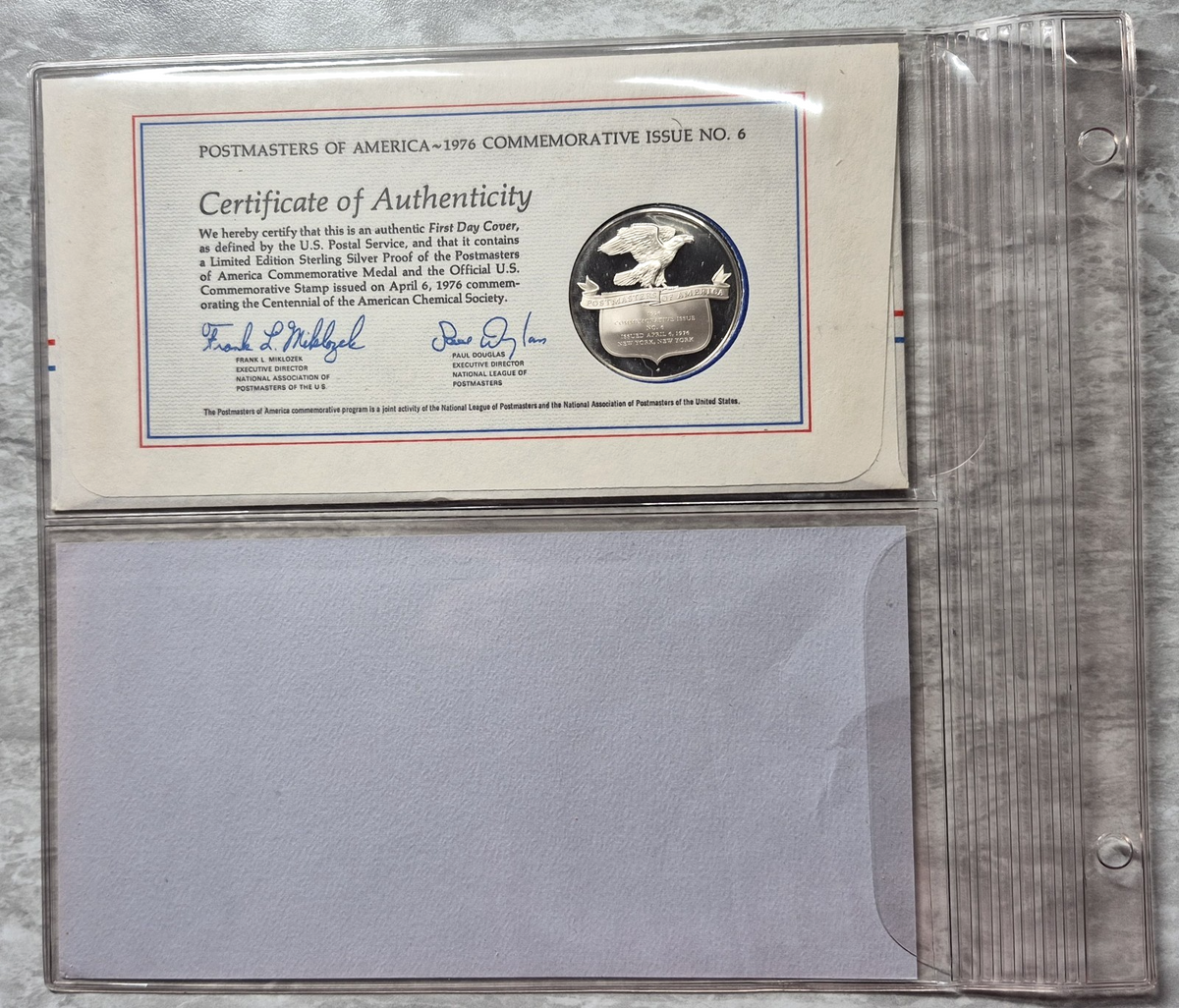 1976 Postmasters of America American Chemical Society Sterling Proof Medal FDC