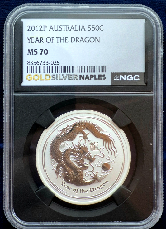 2012-P Australia 50C .999 Silver Lunar Series Year of Dragon 1/2 oz NGC MS-70