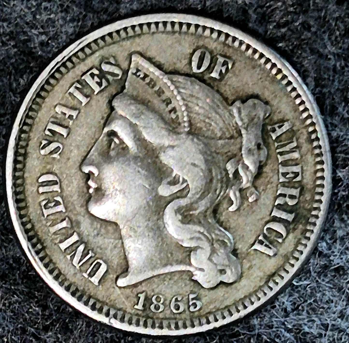 1865 First Year 3 Cent Nickel XF++ Features Full Liberty & Clear Pillar Lines