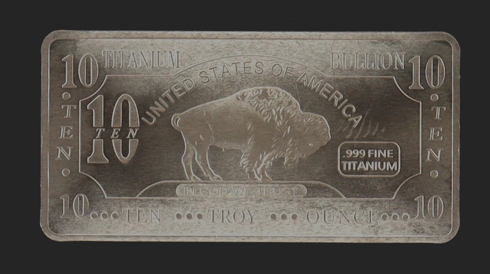 (1) 10 Ounce Titanium Buffalo Bar .999 Fine Ti Element One Ten Troy Oz Bar