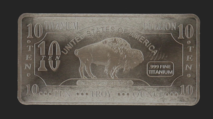 (1) 10 Ounce Titanium Buffalo Bar .999 Fine Ti Element One Ten Troy Oz Bar