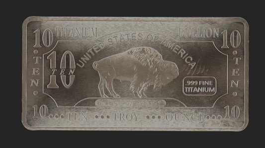 (1) 10 Ounce Titanium Buffalo Bar .999 Fine Ti Element One Ten Troy Oz Bar