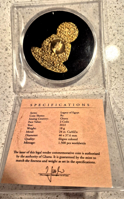 2022 Legacy of Egypt, RA, Colorized CuNi BU GH¢2 Coin GEM BU  { 1 of Only 1,500}