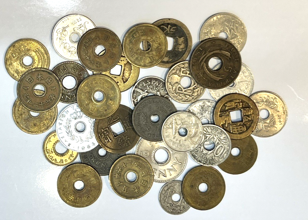 {Lot of 30} Unusual Shaped World Coins with Square and Round Holes