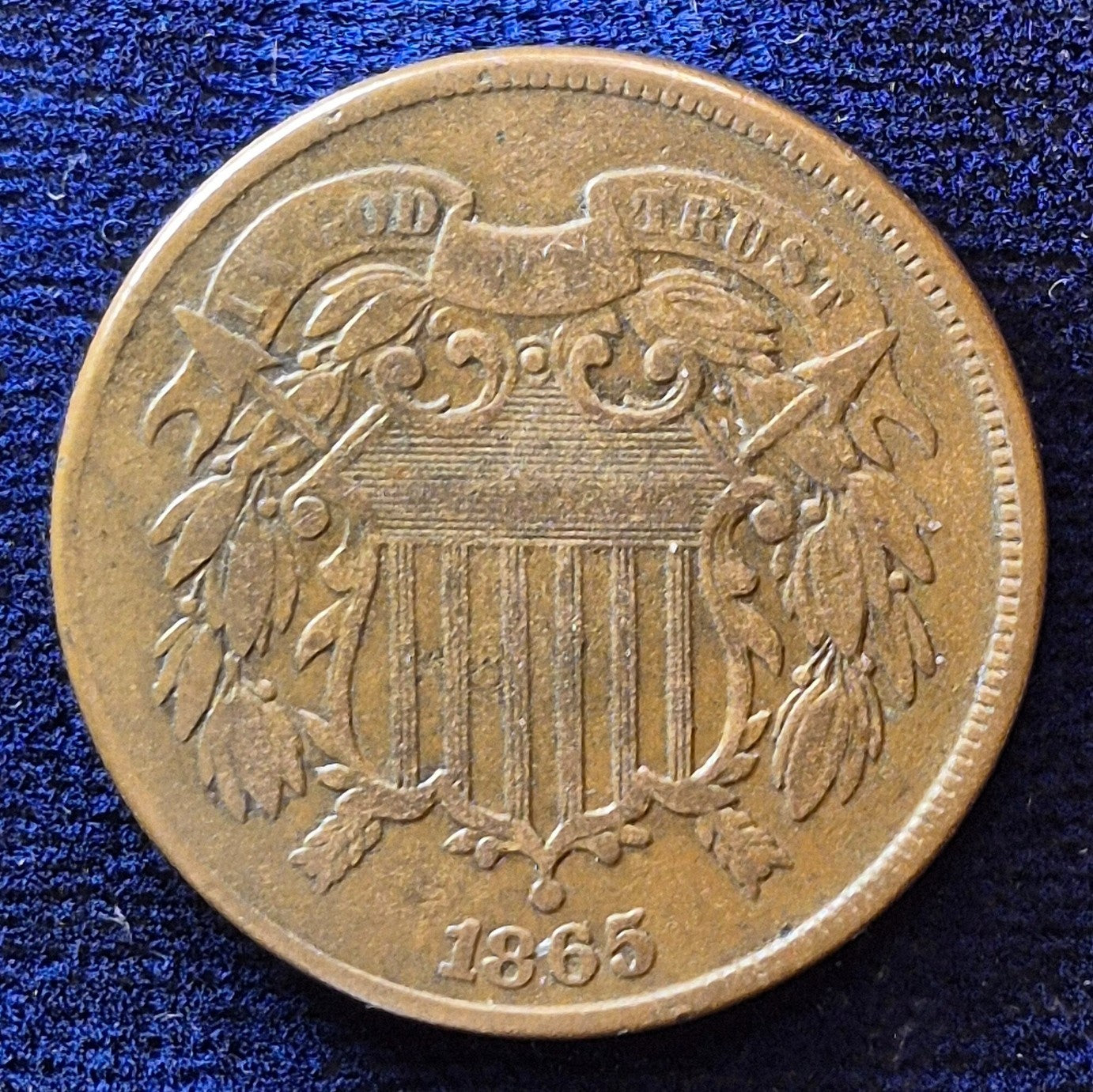 1865 2 Cent Piece Strong VF++ Features, Elusive Faint "We", First Coin W/Motto