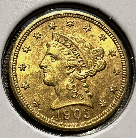 🔥 1903 SIGMA VERIFIED $2.50 Liberty Head Gold Quarter Eagle Pre1933 AU/BU Coin