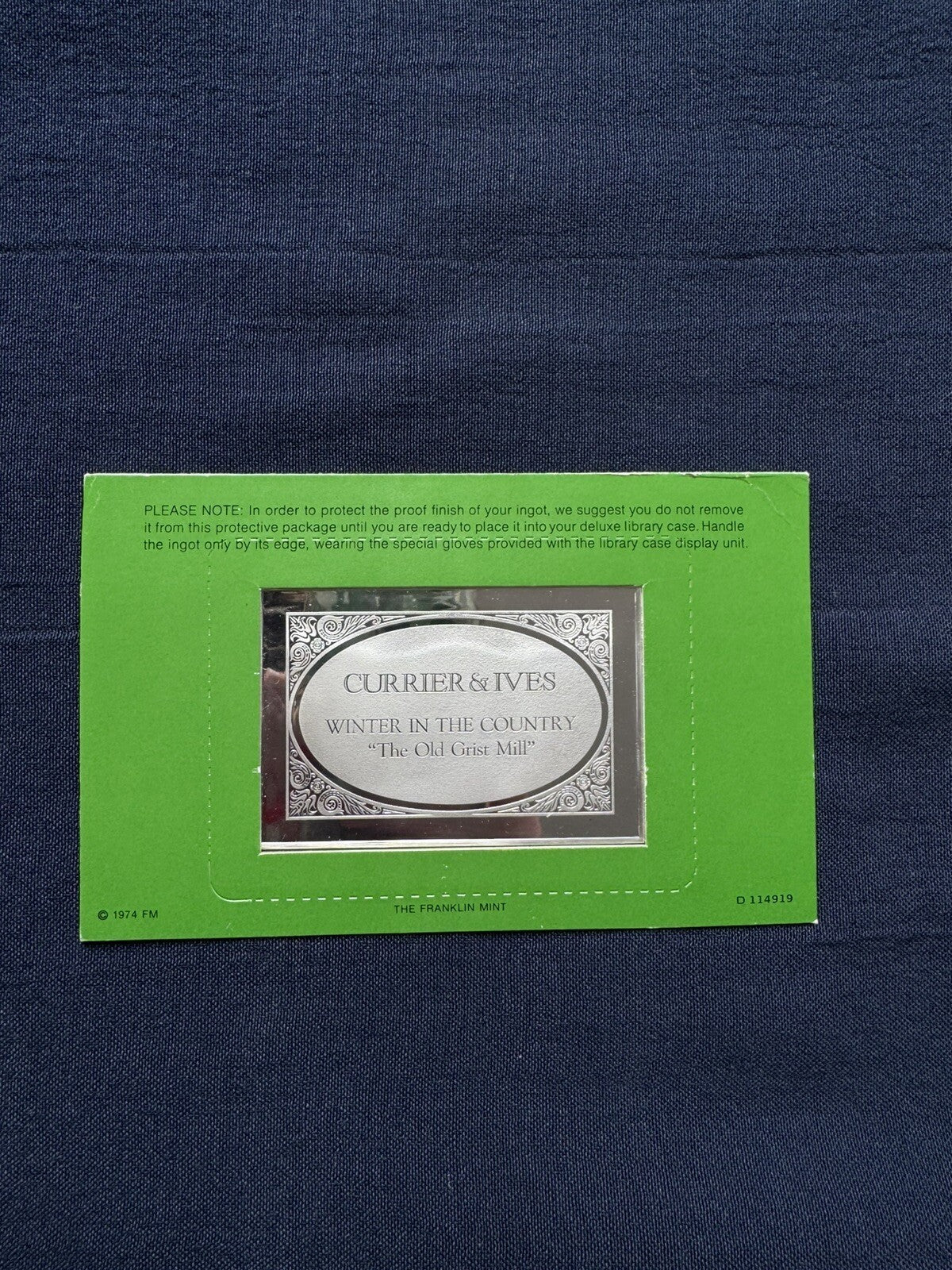 33.33 ozt .999 Fine Silver The Currier & Ives Silver Ingots 1038.G Franklin Mint