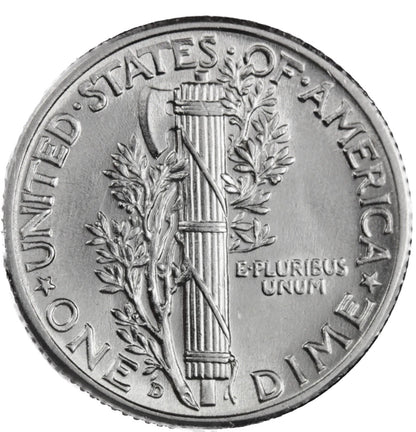 1942 D Mercury Dime BU Brilliant Uncirculated 90% Silver 10c FSB White Coin